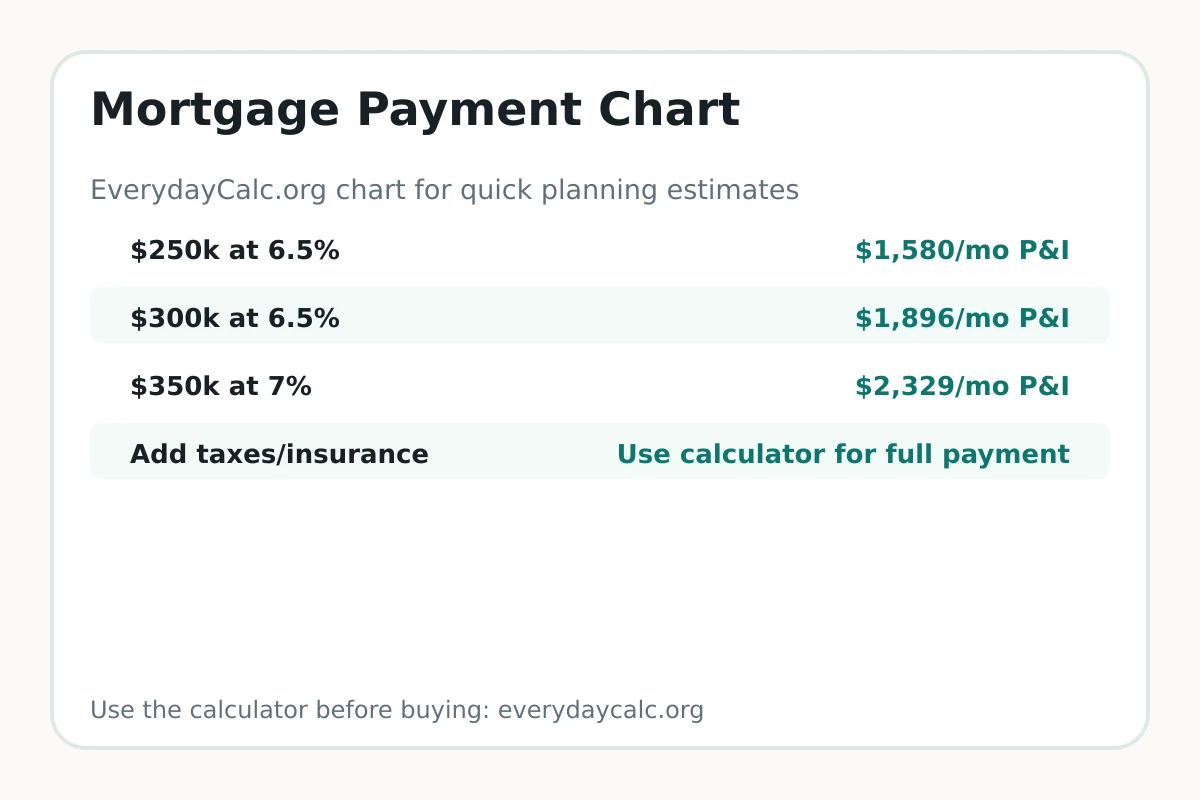 Mortgage payment chart by loan amount and interest rate